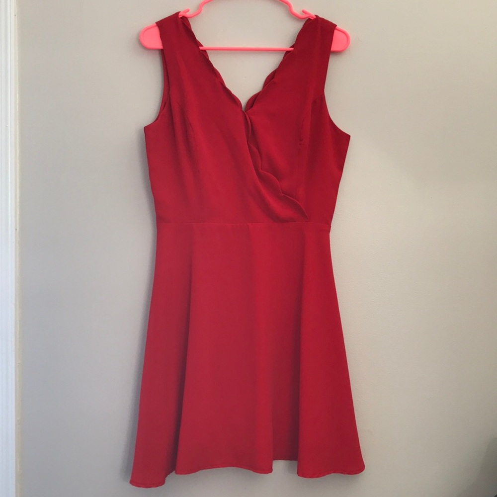 Red scallop cocktail dress